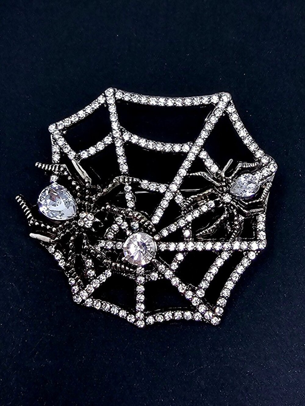 Rhinestone Spider Brooch Pin Spider Web Vintage Style
